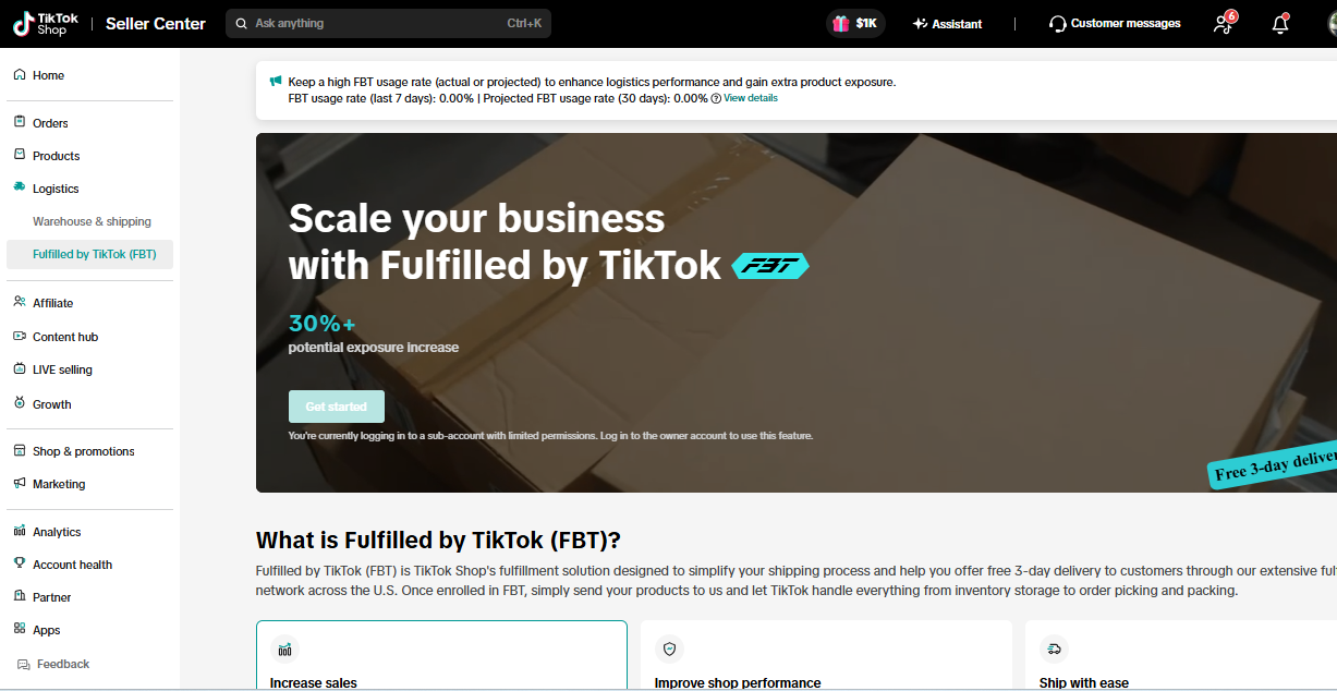 Captura de TikTok Shop: fulfillment