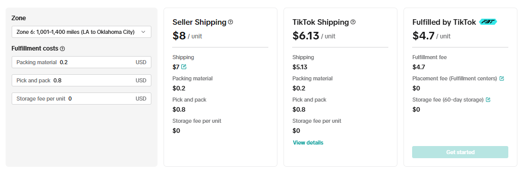 Captura de TikTok Shop: costos